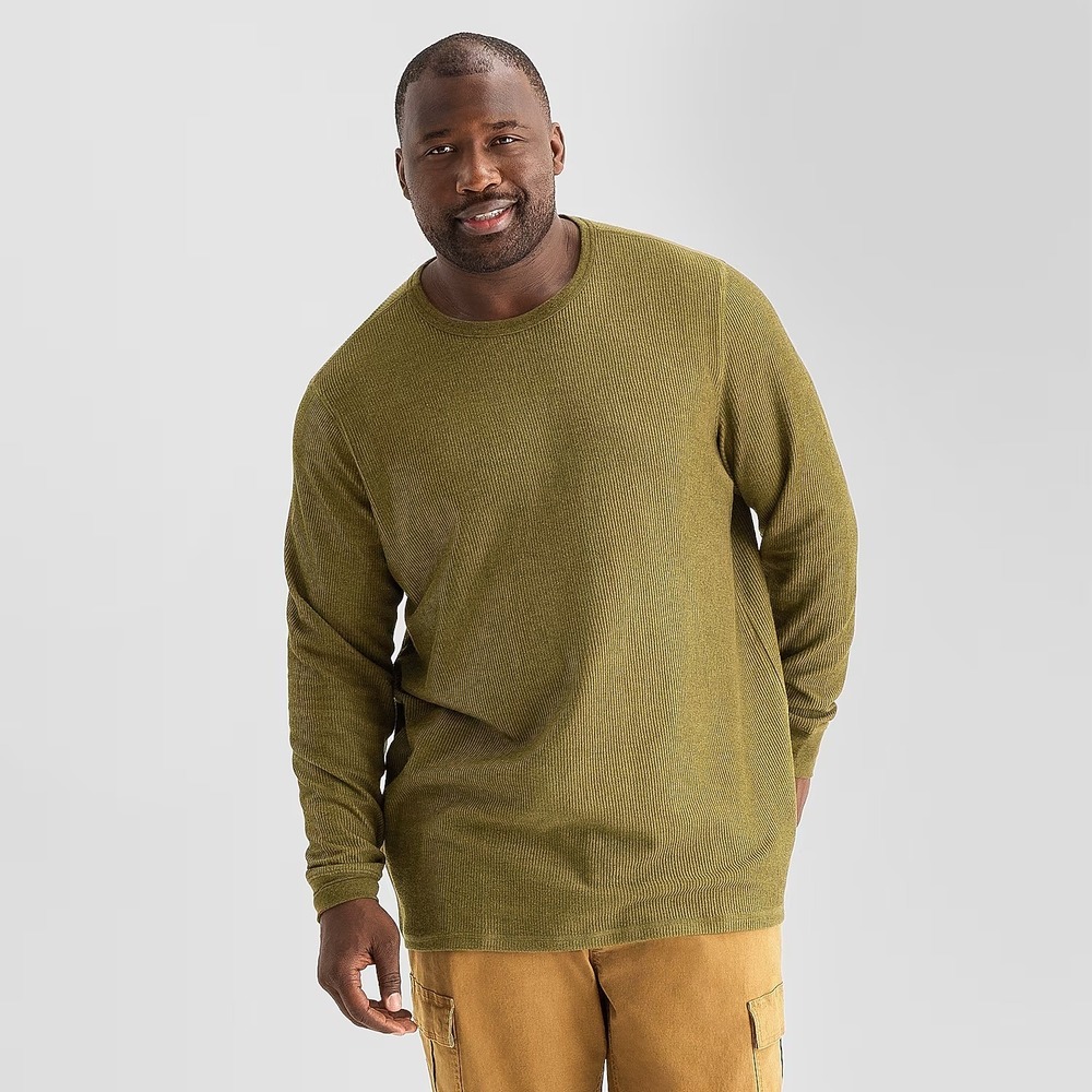 MSRP $34 Mutual Weave Men's L Green Marl Crew Neck Long Sleeve Thermal Top